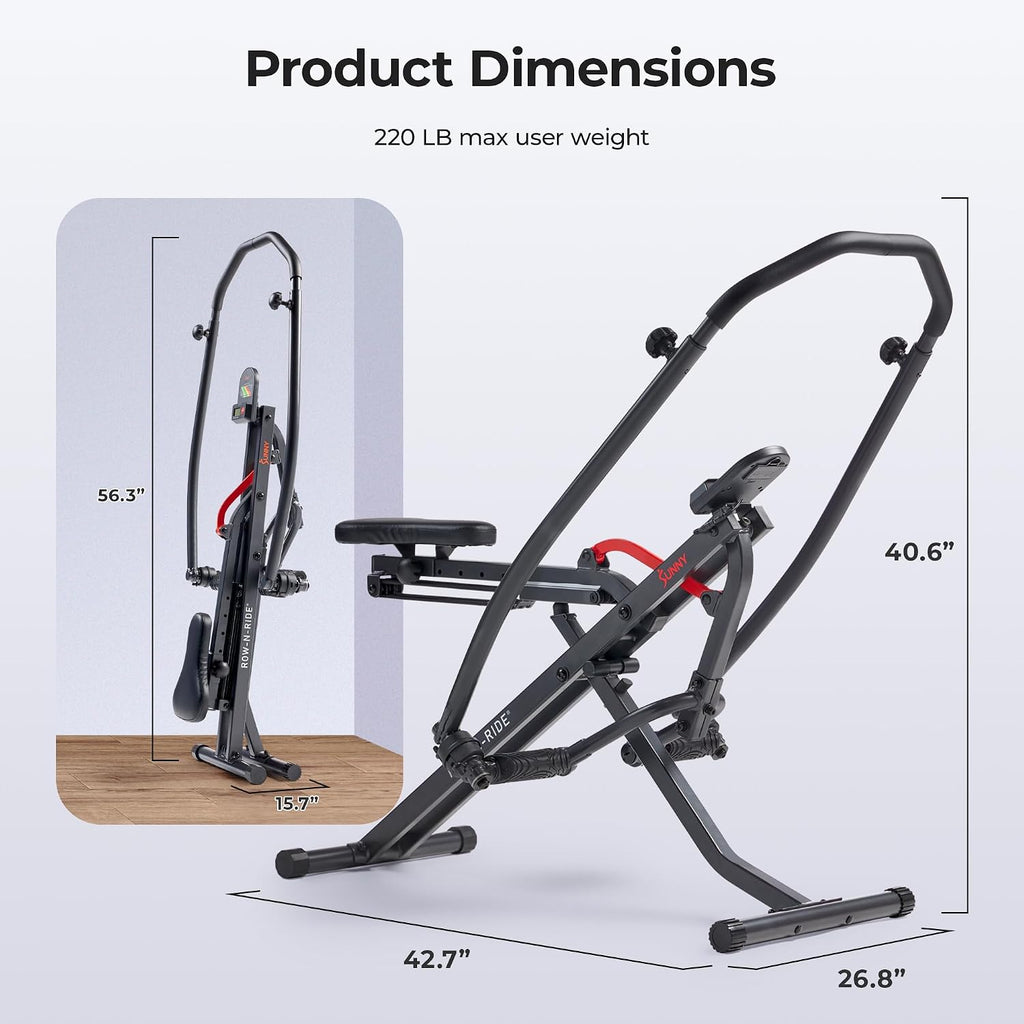 Sunny Health & Fitness Row-N-Ride Squat Machines, Adjustable Resistance and Seating/Handle for Home Glutes Training, SunnyFit App Access Included