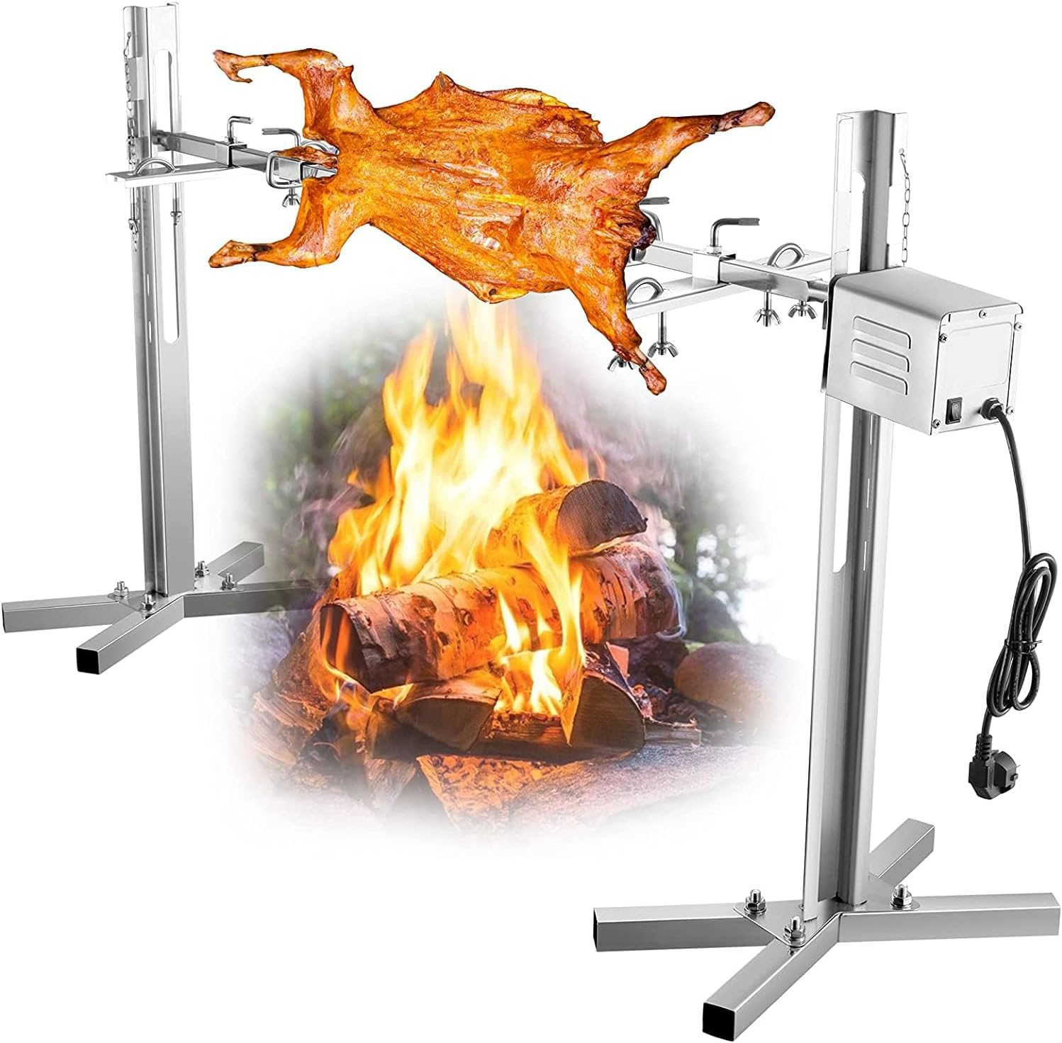 iMeshbean Electric BBQ Rotisserie Grill Kit, 220LB Pig Spit Rotisserie Grill, Stainless Steel Pig Rotisserie Kit with 45W Powerful Motor, Adjustable Height