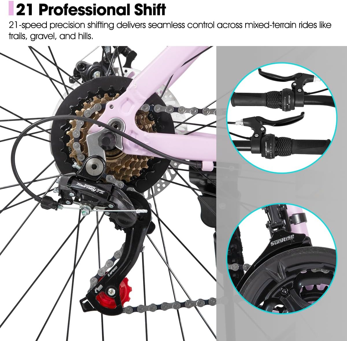 HILAND 26 27.5 Inch Mountain Bike, Mens and Womens Aluminum Frame MTB with 21 Speeds, Dis Brake, Hardtail Bicycle for Adults
