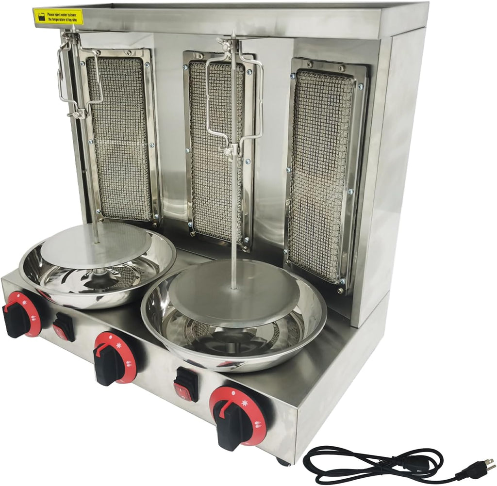 Shawarma Grill Machine with 3 Burners LP Gas Kebab Gyro Grill Machine Vertical Rotating Broiler for Home Restaurant Kitchen Party