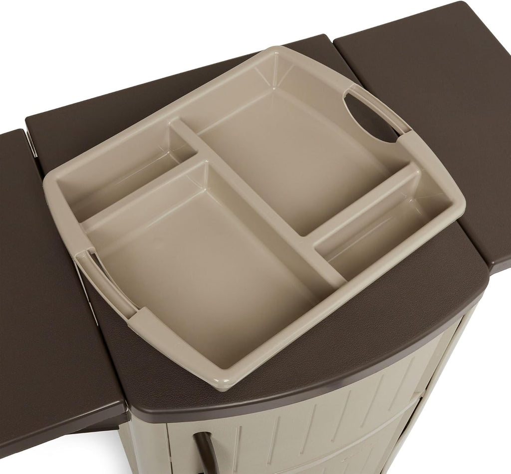 Suncast Outdoor Grilling Prep Station Table with Storage, Taupe/Brown