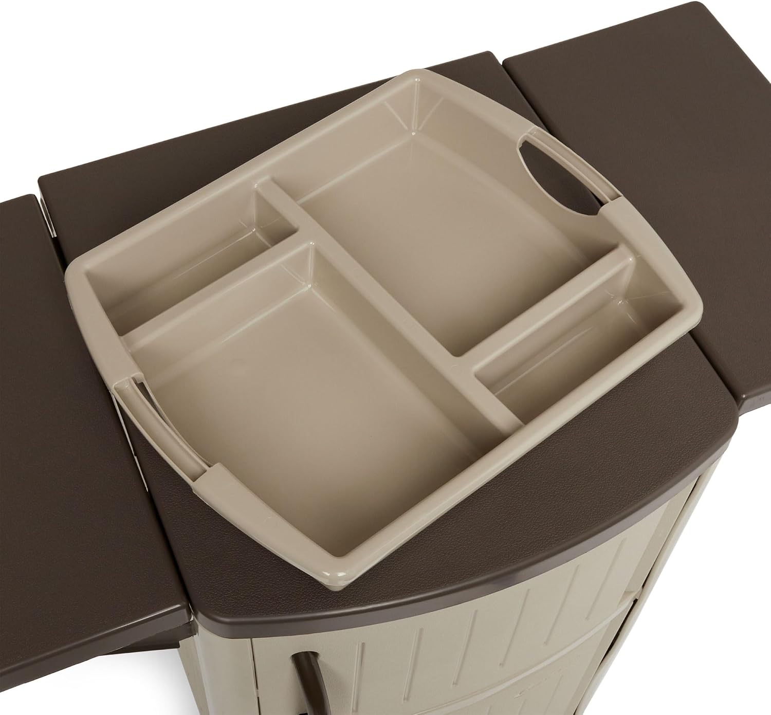 Suncast Outdoor Grilling Prep Station Table with Storage, Taupe/Brown