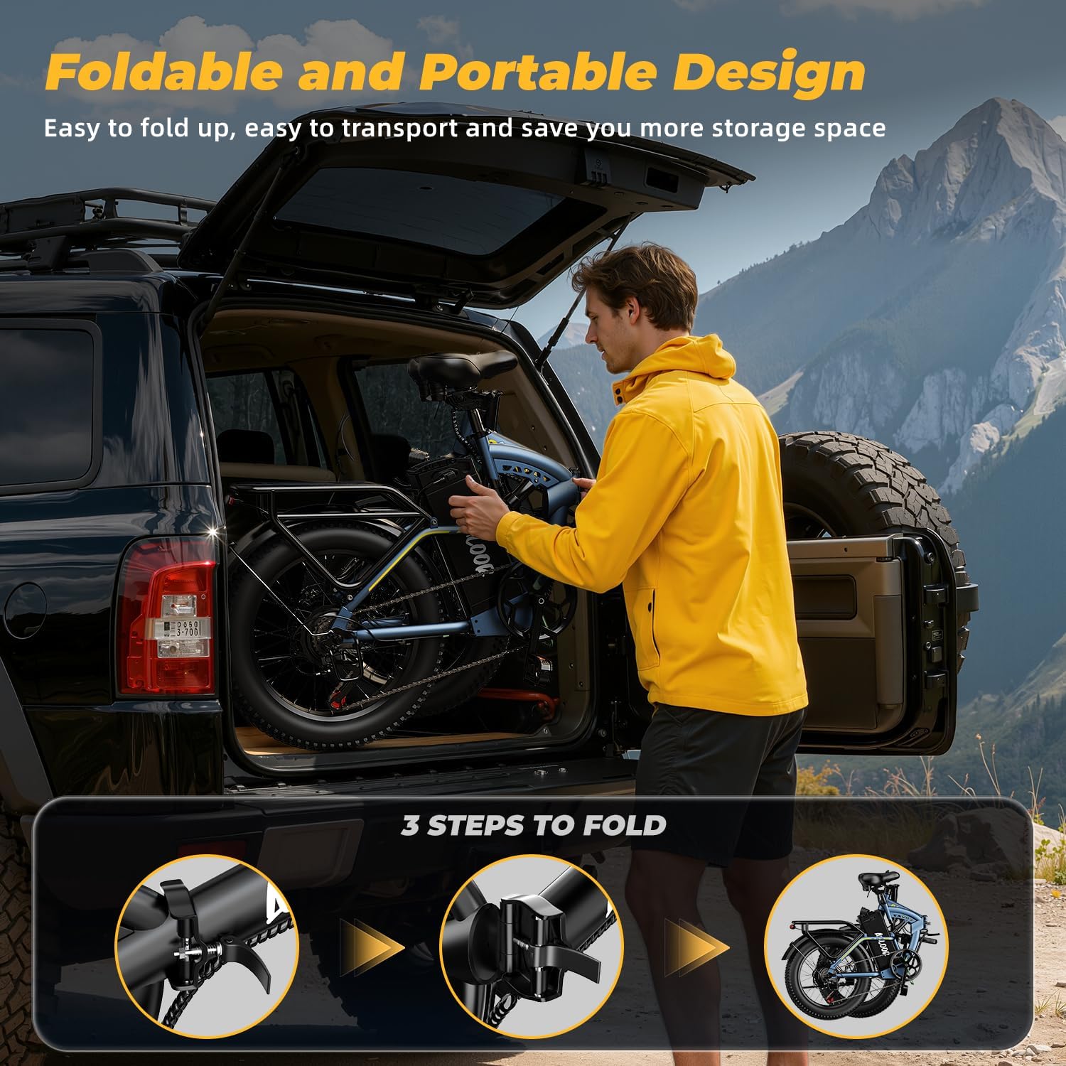 Foldable Electric Bike for Adults, 48V 20Ah Removable Lithium Battery up to 80Miles, 20' Fat Tire 1000W Peak Motor Dirt Ebike Adult Electric Bicycle for Commute Beach Mountain E Bike