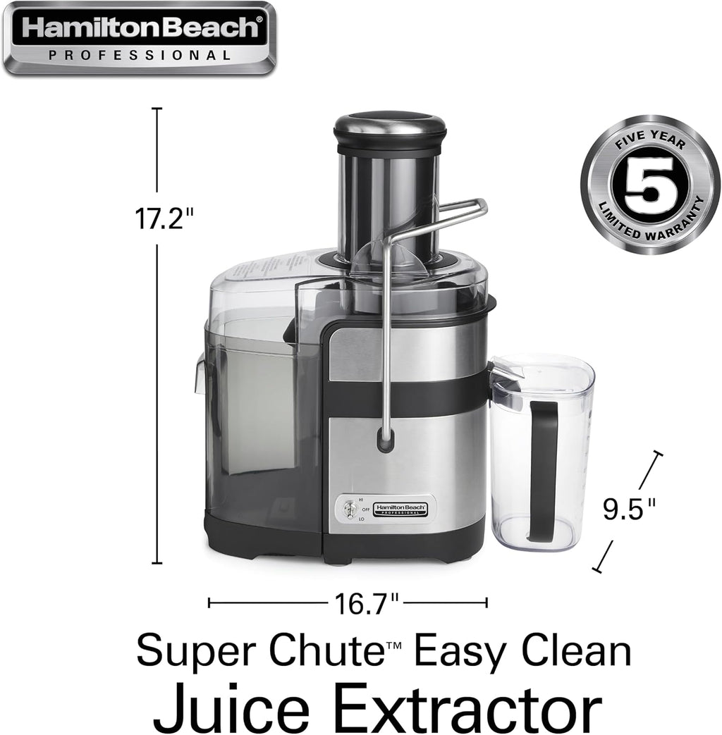 Hamilton Beach Professional Juicer Machine, Centrifugal Extractor, with 3.5' Super Chute for Whole Fruits and Vegetables, 1100 Watts Easy Sweep Cleaning Tool, Black (67906)