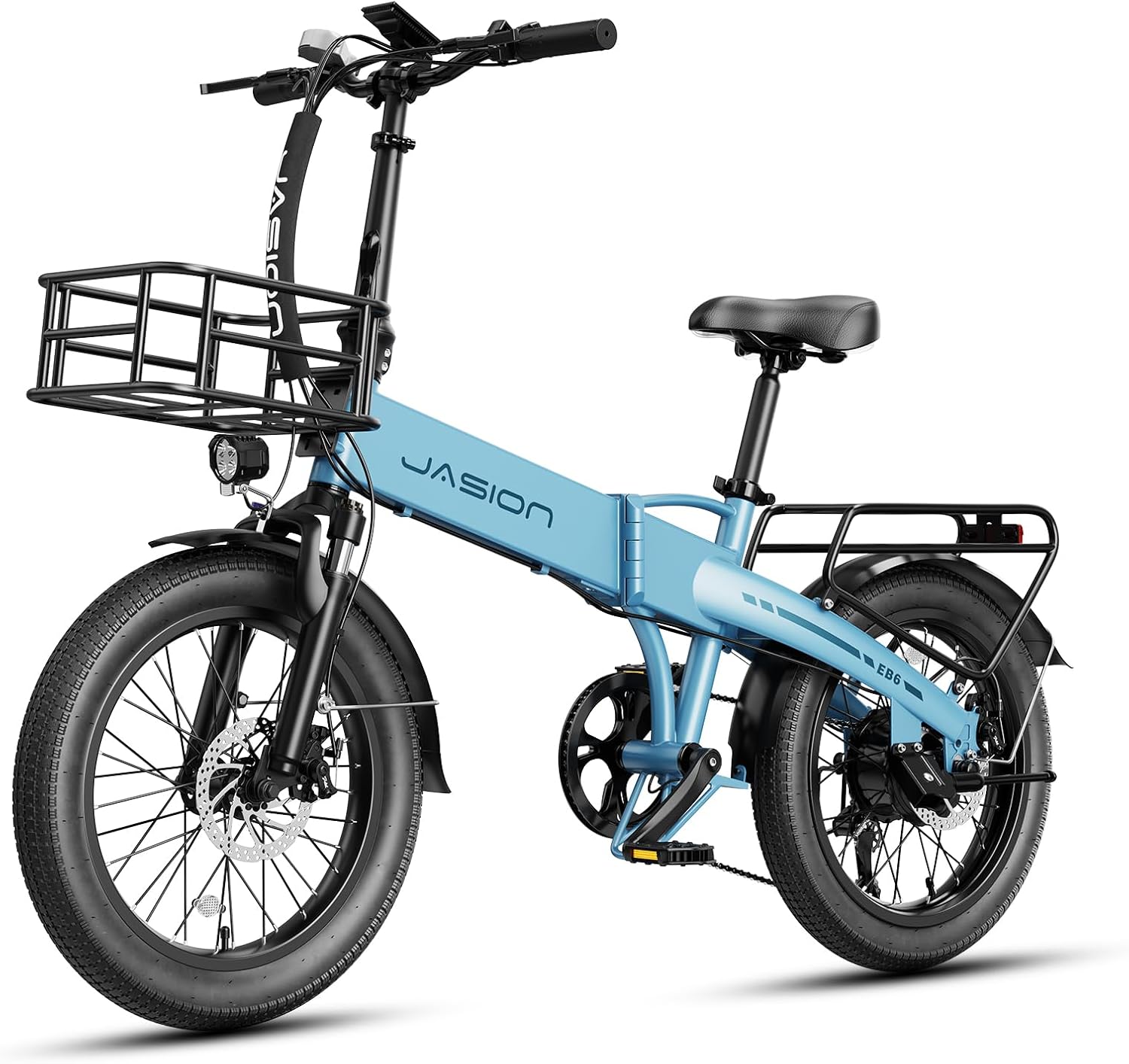 Jasion EB6 Foldable Electric Bike for Adults,【1200W Peak Motor, 25 MPH, 50 Miles Range】 20' Fat Tire Ebike with 48V Built-in Battery, Lightweight Aluminum Frame E Bike for Commuting, Off-Road, Travel