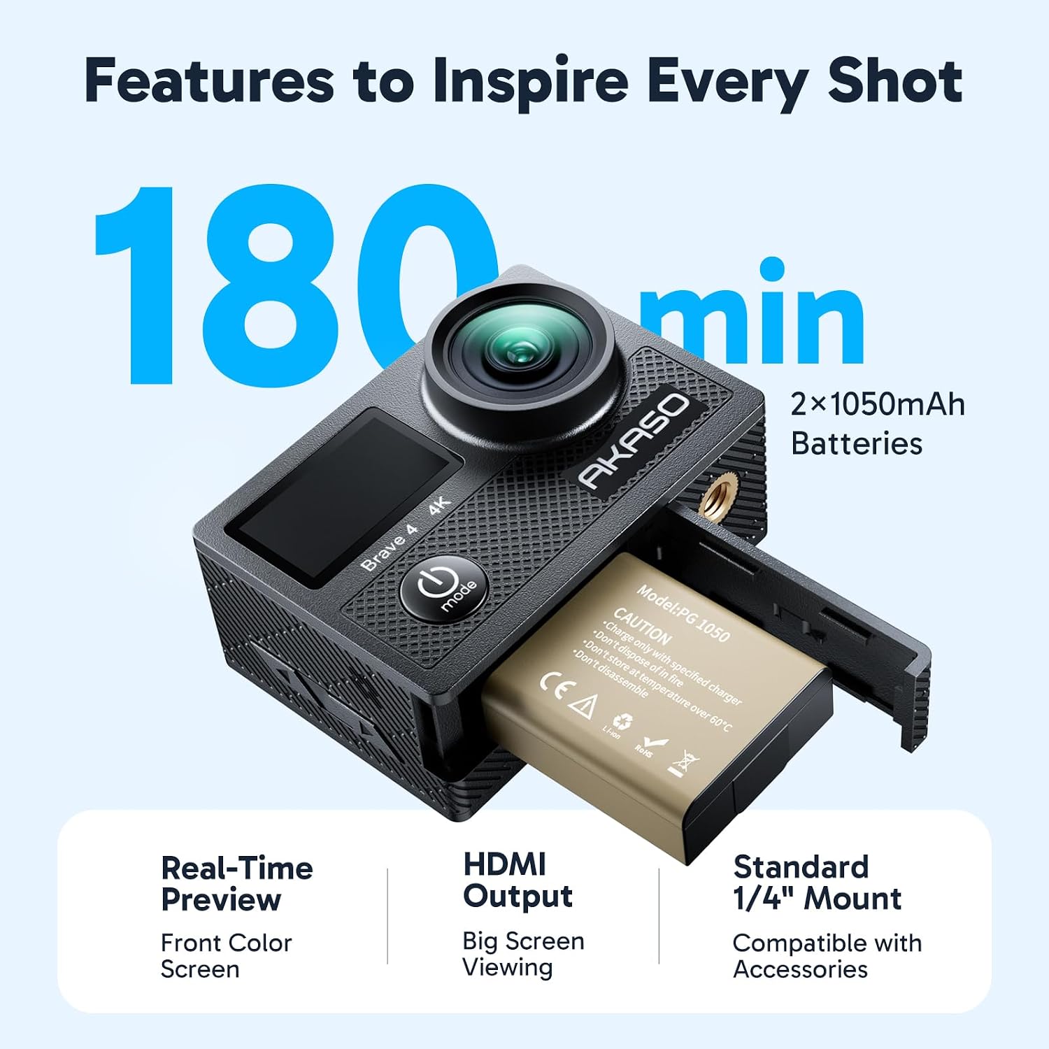 AKASO Brave 4 Action Camera with 256GB MicroSDXC U3 Card 4K30FPS 20MP Ultra HD 131FT Waterproof Underwater Camera EIS WiFi Remote Control 5X Zoom Sport Camera with Motorcycle Bicycle Accessories Kit