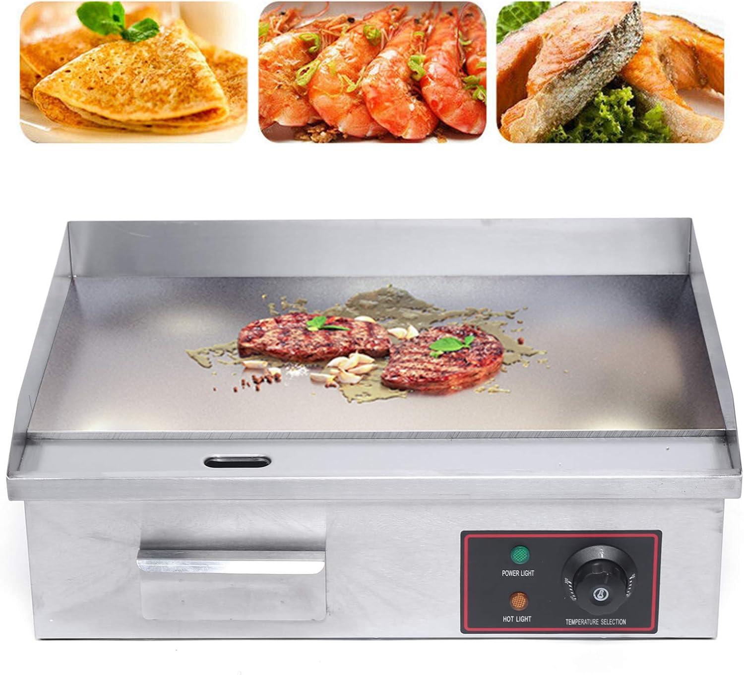 22'Commercial Electric Griddle Electric Countertop Griddle 1600W Restaurant Grill BBQ Flat Top Stainless Steel Long Griddle Electric Nonstick Adjustable Thermostatic Control for Kitchen 110V