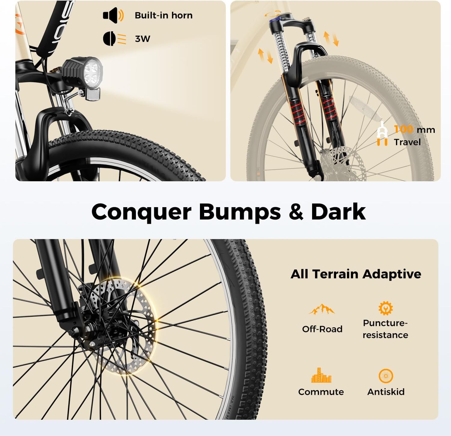 Jasion EB5 Electric Bike for Adults with 1000W Peak Motor,Removable Battery Commuting Electric Mountain Bike,Up to 40Miles,7-Speed and Front Fork Suspension Ebike
