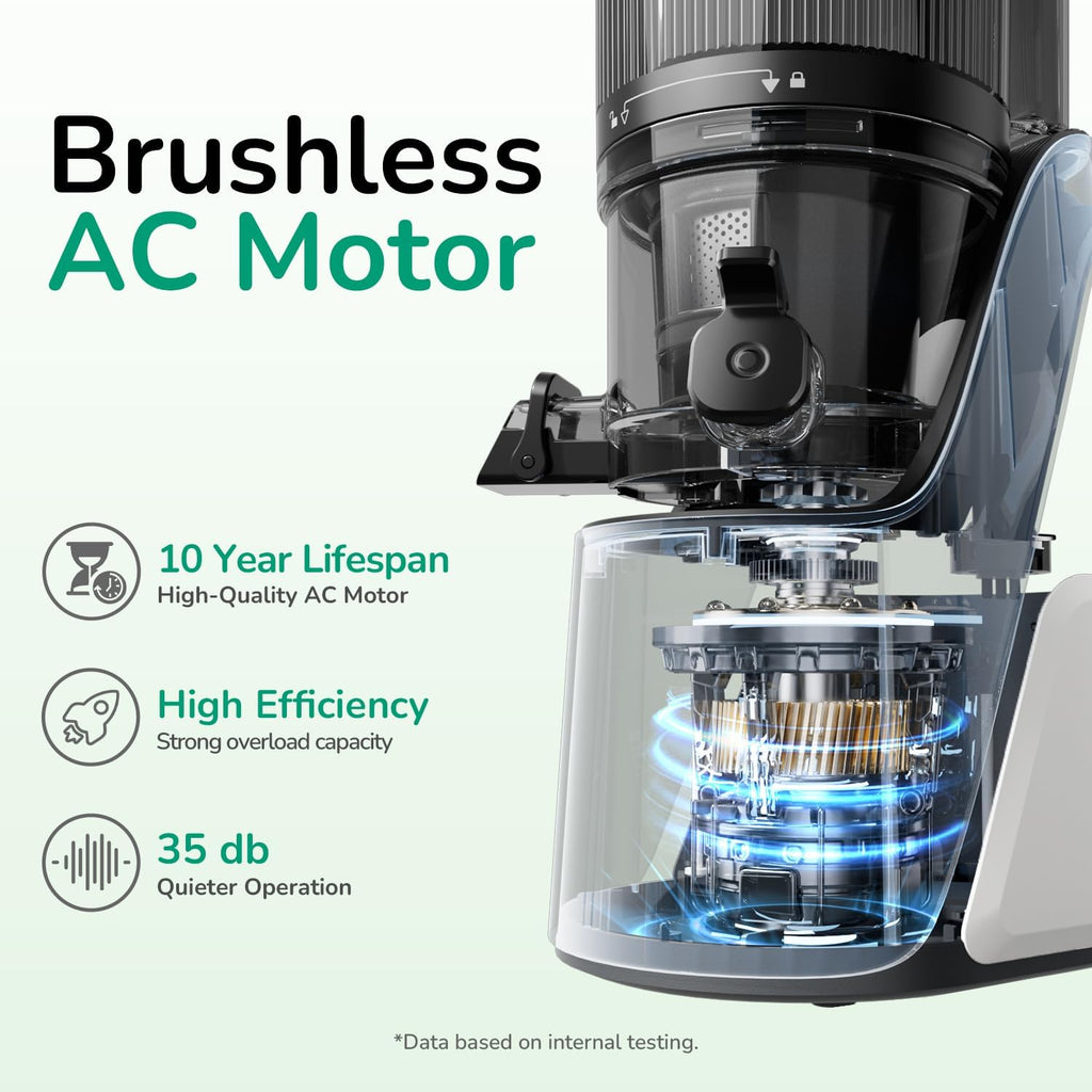 Canoly C16 Cold Press Juicer, 6' Extra Wide Feed Chute, 3-IN-1 Strainers (Juice & Sorbet & Nut Milk), Powerful AC Brushless Motor, Self Precut System, Juicer Machines with BPA-Free (Pearl White)
