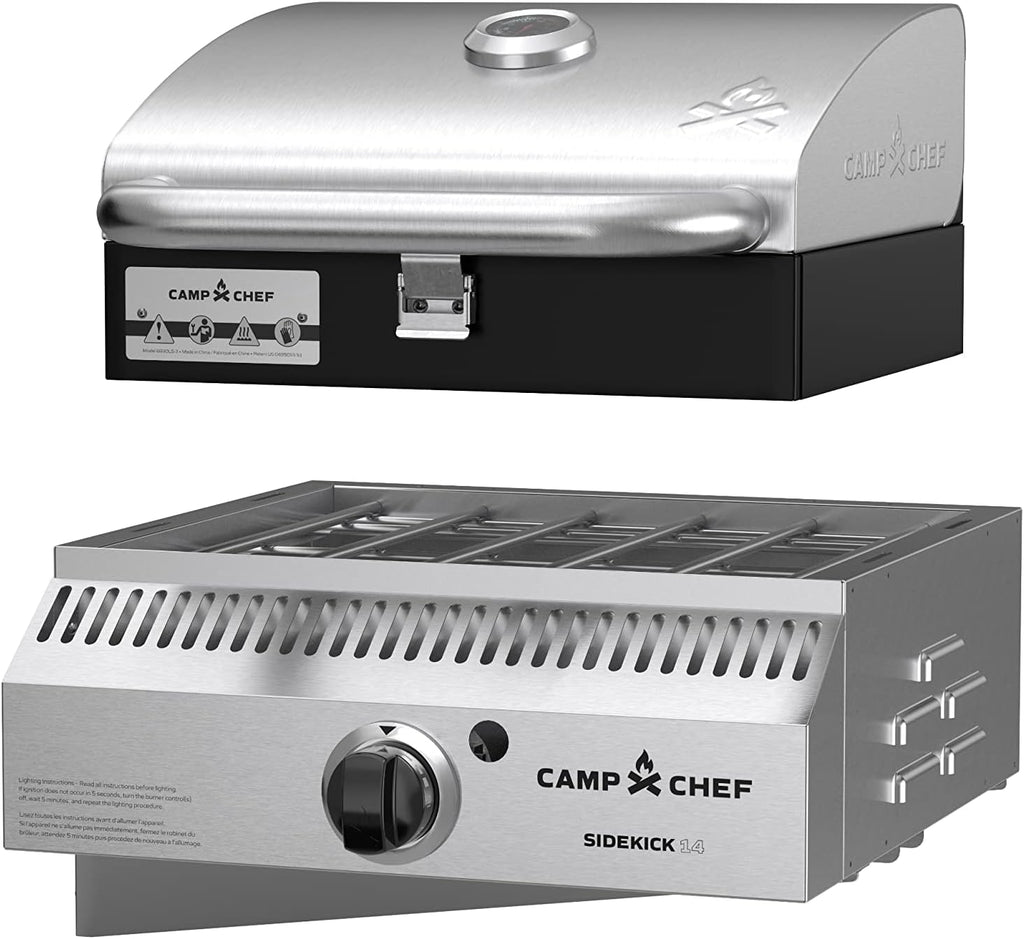 Camp Chef Sidekick Sear - Includes BBQ Box for Pellet Grill - Accessory for Outdoor Cooking - Sear & Grill with Ease - 14' Cooking System Compatible, Silver