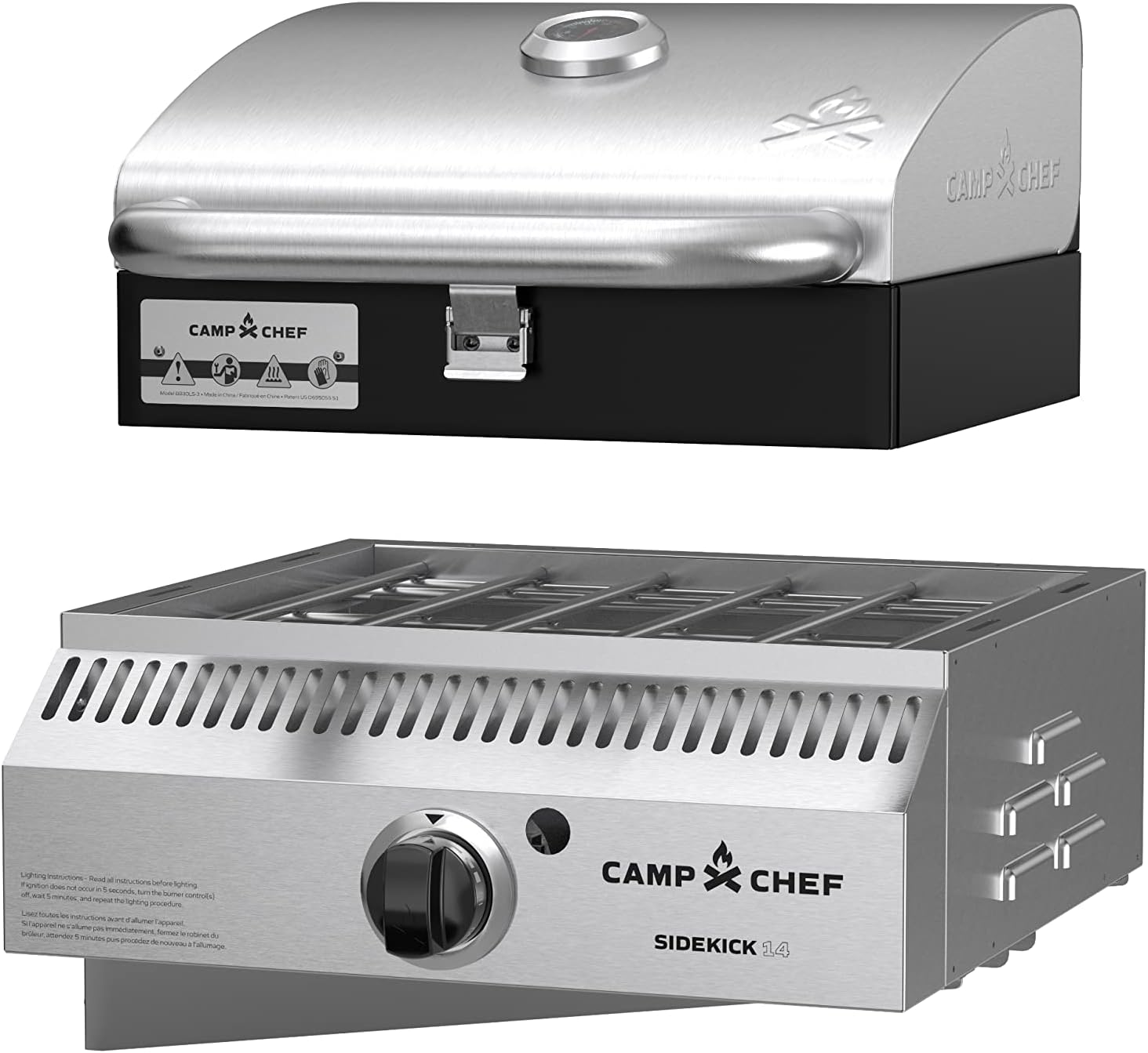Camp Chef Sidekick Sear - Includes BBQ Box for Pellet Grill - Accessory for Outdoor Cooking - Sear & Grill with Ease - 14' Cooking System Compatible, Silver