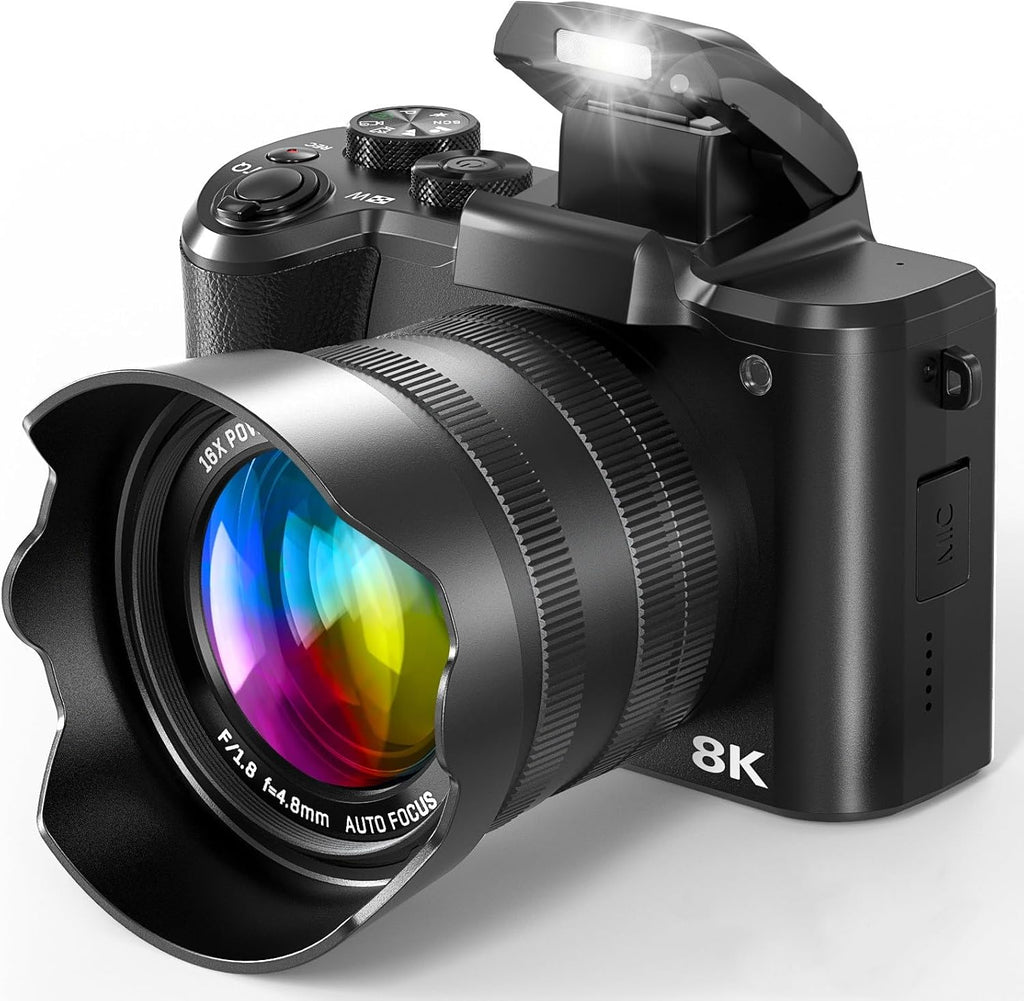 8K Digital Cameras for Photography, 88MP WiFi Vlogging Camera for YouTube Autofocus with 3.2' Touch Screen,Dual Camera,Flash,16X Digital Zoom Travel Cameras Anti Shake with 64GB Card,2 Batteries