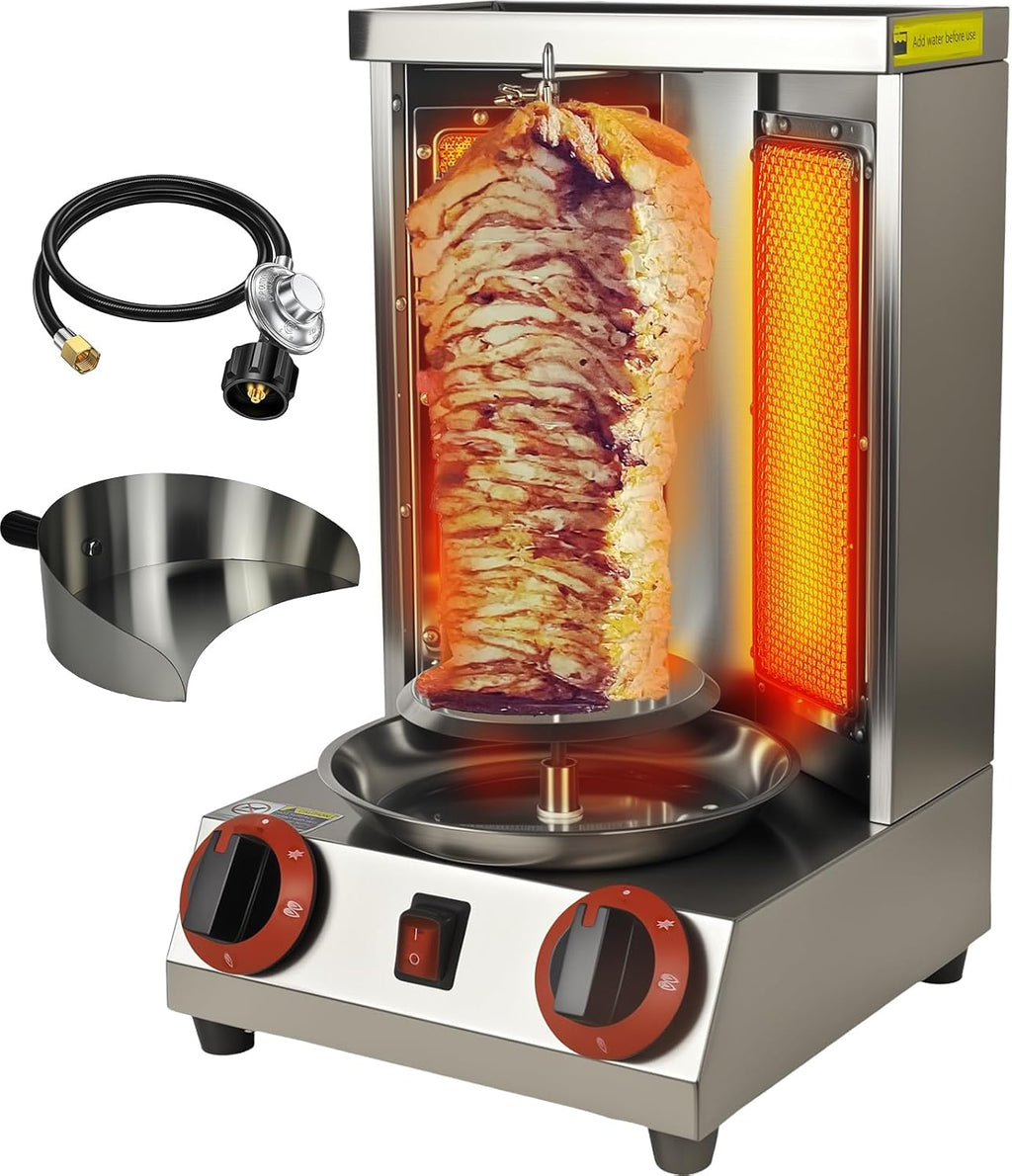 Shawarma Grill Machine Oven Rotisserie Kebab Turkey Machine, Infrared Burner trompo para tacos al pastor，Automatic Rotation,Up to 750°F/400℃,Vertical Skewers, Stainless Steel 110V