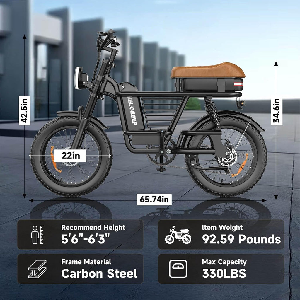 HiKeep Electric Bike for Adults - 16/20 Inch Fat Tire Ebike, 750W/Peak 1500W Motor Ebike, 48V15.6AH Detachable Battery, 4 Riding Modes Electric Dirt Bike