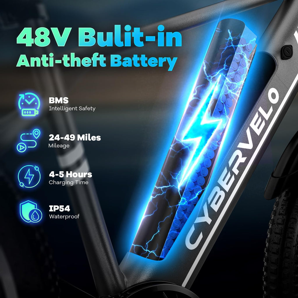Cybervelo 750W Peak Electric Bike for Adults,up 80 Miles Removable Battery Ebike, 26' Electric E Bike with 7-Speed,Adult Electric Bicycles for Commute Beach Snow Womens/Man All Terrain