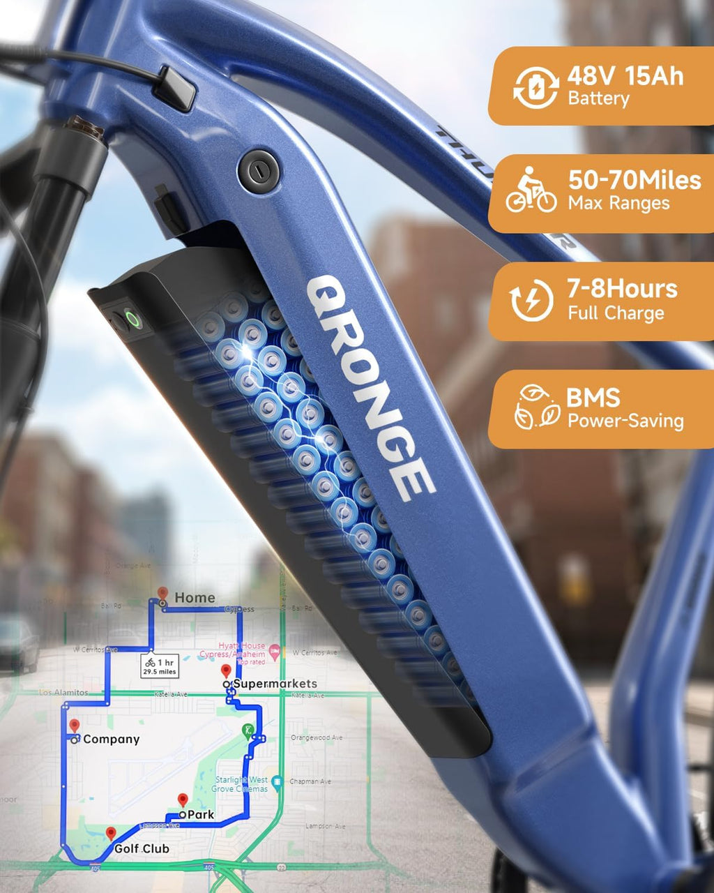 QRONGE Electric Bike for Adults 1800W Peak, 26' Fat Tire Ebike, Adult Electric Bicycles, 28MPH(PAS Mode) Electric Mountain E Bike, Up to 70 Miles, 7 Speed, Fenders, Rear Rack