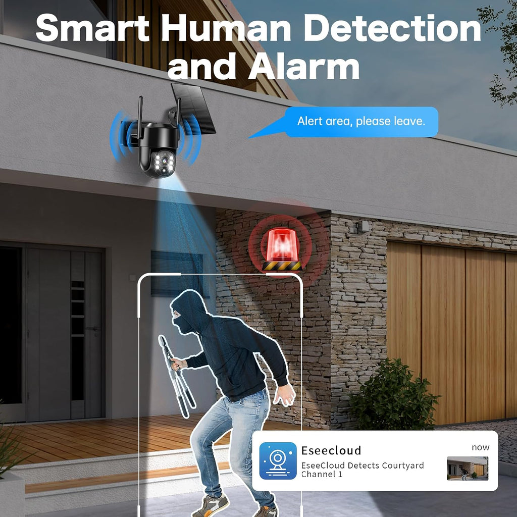 Solar Security Cameras Wireless Outdoor, 2K 4MP Security Cameras Battery Powered PTZ WiFi Camera, Color Night Vision, 2-Way Talk, PIR Motion Detection for Home Security (Black 4 Pack)