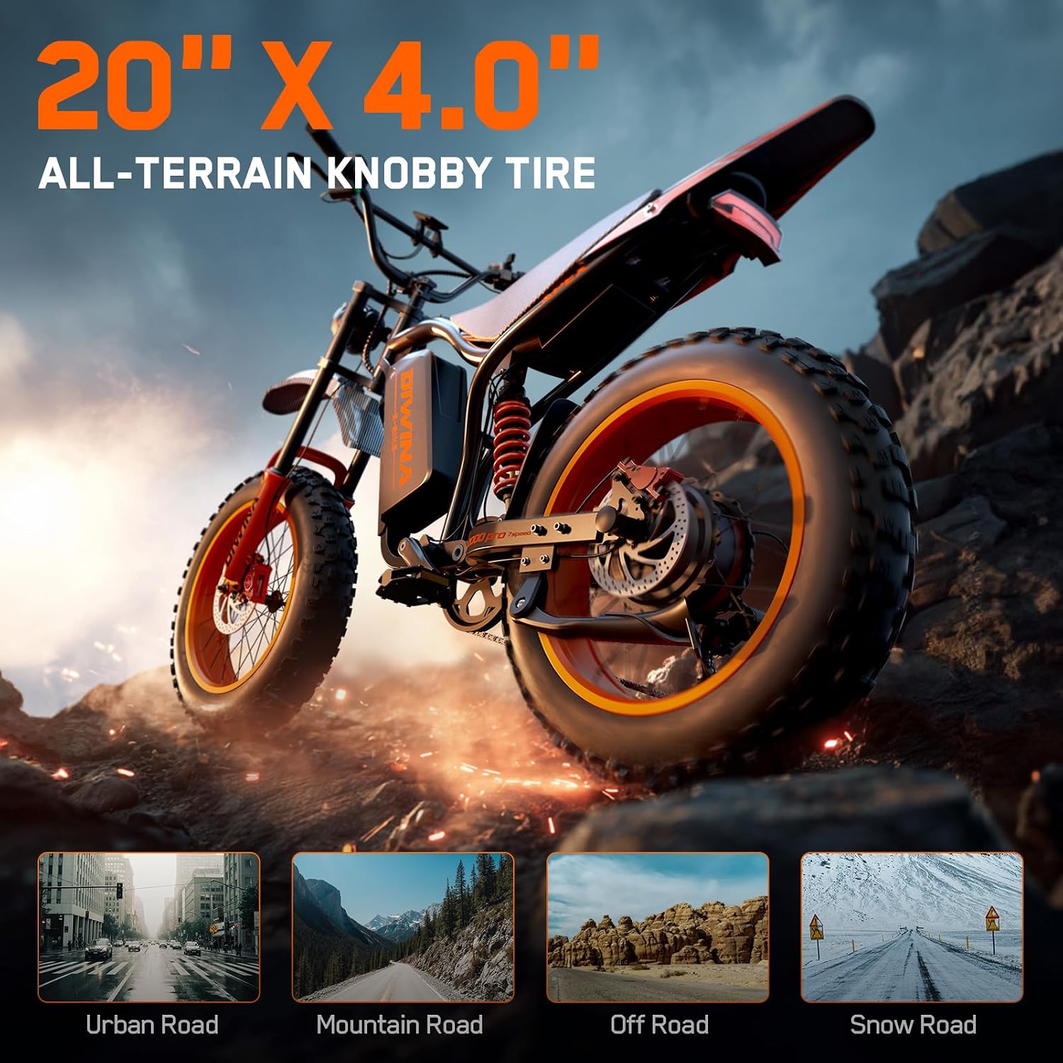 Electric Bike for Adults-3000W/5000W Peak, 60V 32/36AH Battery, 40/45MPH 100 Miles Long Range Ebike, Fat Tire 20Inch, 7-Speed Hydraulic Brake, Electric Dirt Bike Snow Commuter