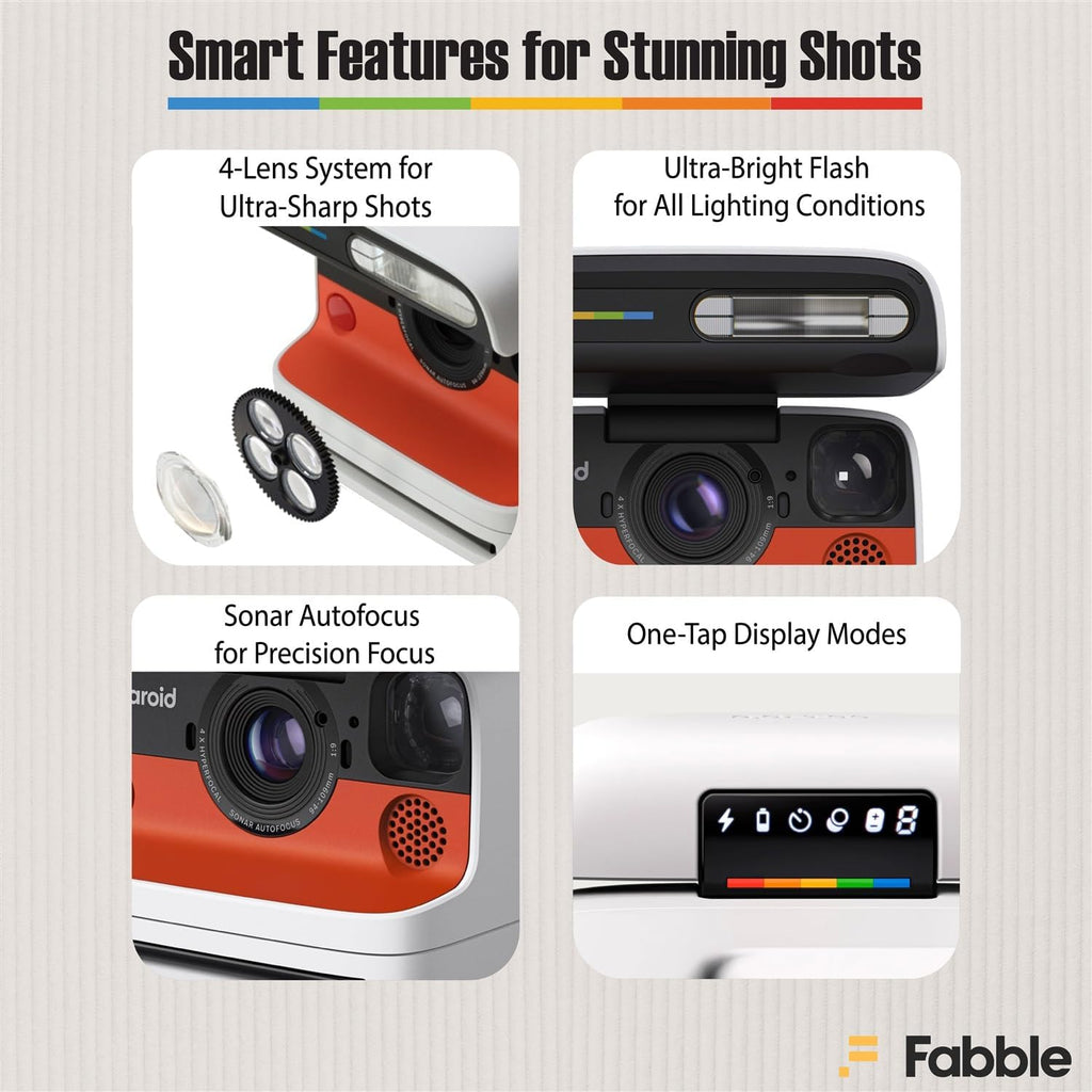 Polaroid Flip Instant Camera White Bundle with Color i-Type Film (8 Photos), Hard Protective Case, 6ft USB Type-C Cable, and Grey Microfiber Cleaning Cloth