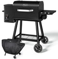 KingChii Electric Wood Pellet Grill & Smoker with Side Shelf, 456 SQ.IN Grill Capacity, 18LB Hopper, with PID Temperature Control (180-425°F) for Backyard Camping Bake and Roast, Black with Cover