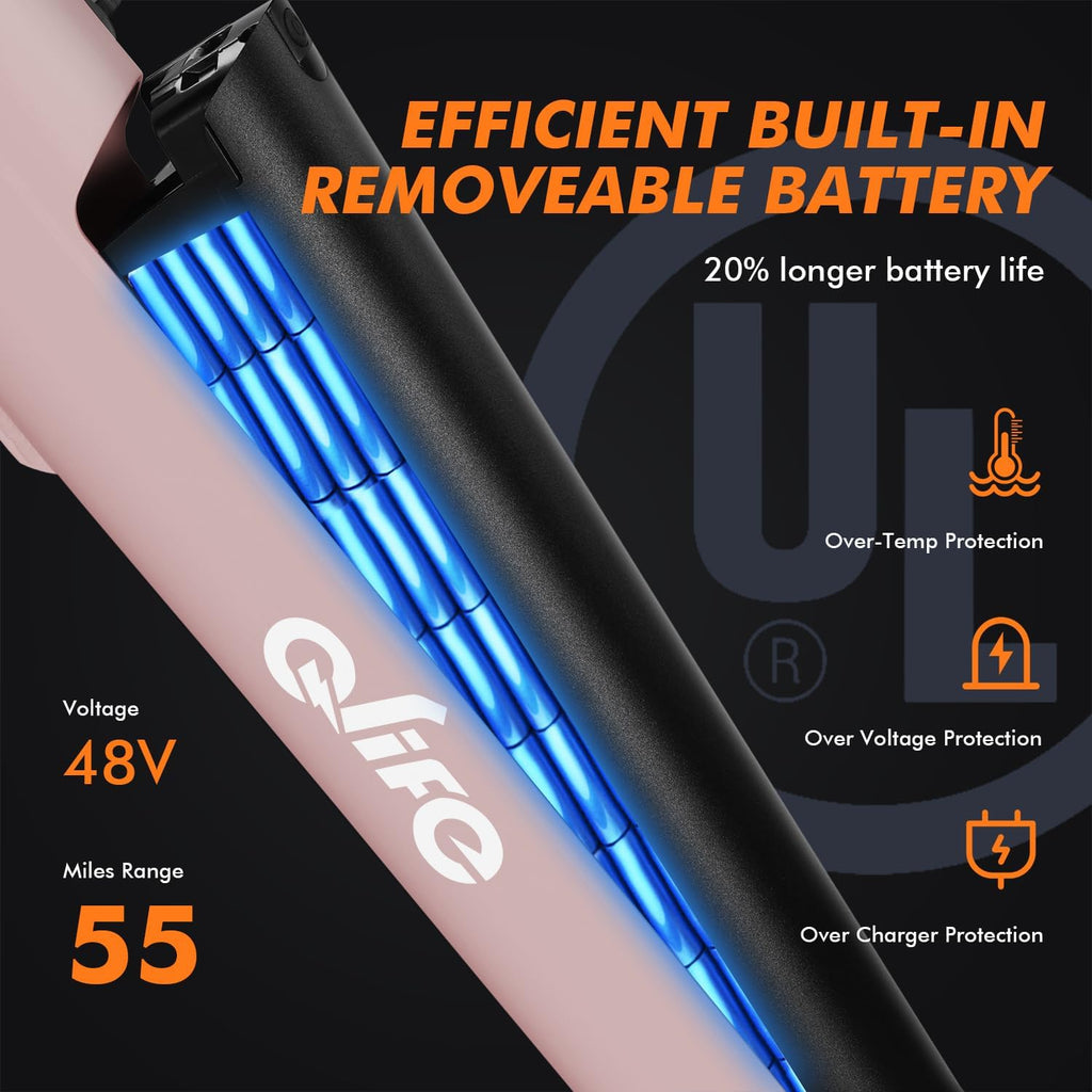 Qlife Cityone Electric Bike for Adults & Teens, Step-Through Commuter Ebike, 1000W Peak Motor, 55-Mile Range, 48V Removable Battery, 26-Inch City Tires, 7-Speed, Up to 25 MPH