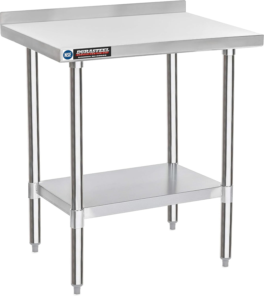 DuraSteel NSF Commercial Kitchen Table - 24 x 30 Inch Cooking Prep Stainless Steel Kitchen Island Workstation w/ Adjustable Under Shelf - Heavy Metal Backsplash Workbench For Restaurant, Home, Garage