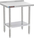 DuraSteel NSF Commercial Kitchen Table - 24 x 30 Inch Cooking Prep Stainless Steel Kitchen Island Workstation w/ Adjustable Under Shelf - Heavy Metal Backsplash Workbench For Restaurant, Home, Garage