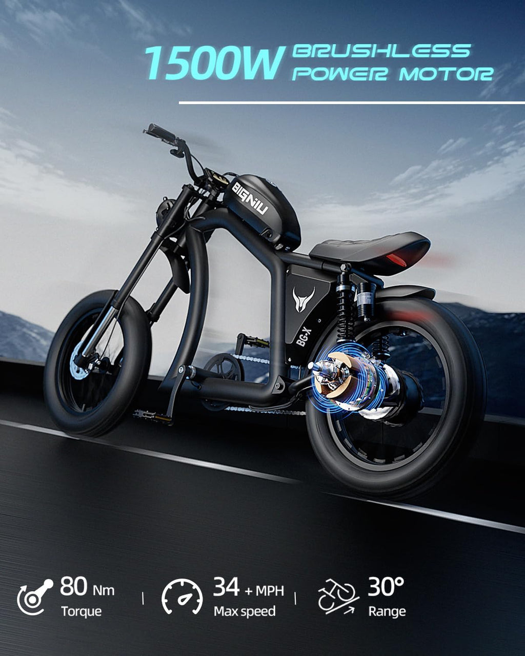 BIGNIU BG-X Electric Bike for Adults,1500W Brushless Motor 48V/31.5Ah Up to 40 Miles E-Bike Front/Rear Turn Signal Dual Suspension Ebikes