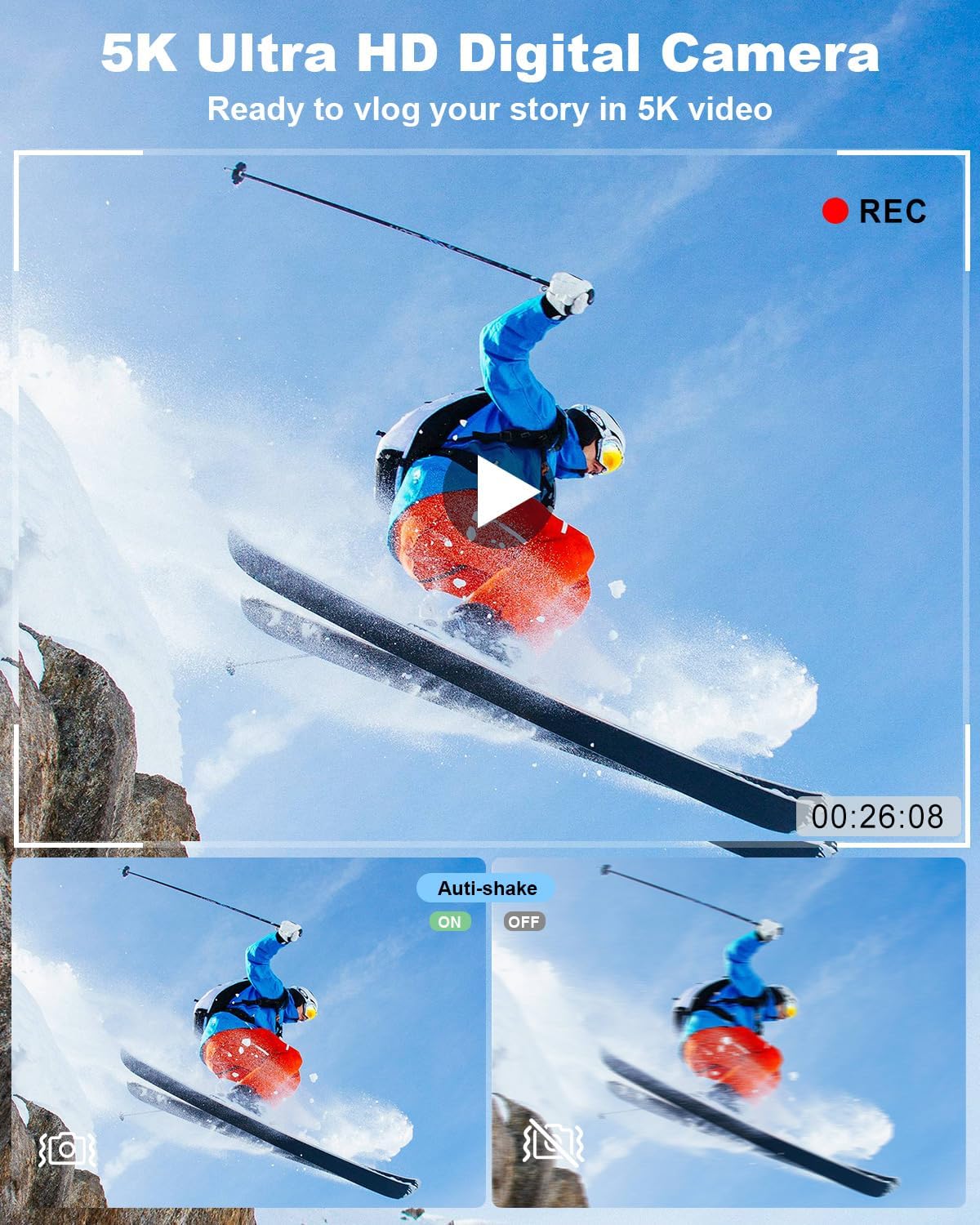 5K-Digital-Cameras for Photography: 2026 Upgrade 80MP 3.5'+2' Dual Screen for Self-Framing 18X Zoom Autofocus Vlogging Camera for YouTube/Content Creators/Beginners/Travel, 64GB Card, 2 Batteries