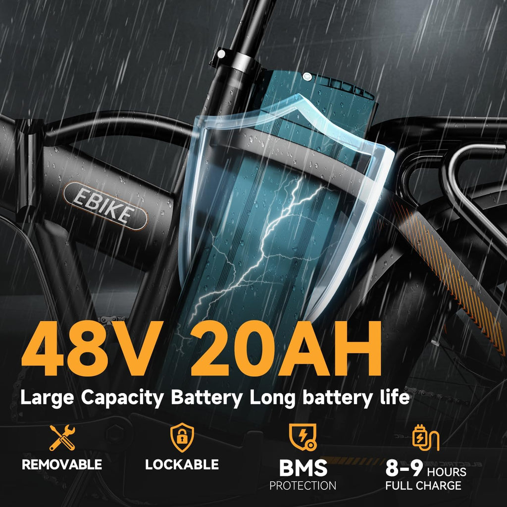 bluebiko 1000W Folding Electric Bike, 48V 20AH Large Removable Battery E Bike, 80 Miles Max Range, 20' Fat Tire Electric Bike for Adults, Adult Electric Bicycles for Commute Beach Snow