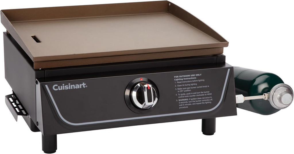 Cuisinart 17' Tabletop Gas Griddle, Easy Assembly Compact Outdoor Flat-Top Grill with Grease Cup, 255 Sq. In Cooking Space Perfect for Camping, Tailgates & BBQs