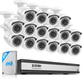 ZOSI H.265+ 16CH Security Camera System with AI Human Vehicle Detection, 16CH DVR with 4TB HDD for 7/24 Record, 16 x 1080p CCTV Camera Outdoor Indoor with 80ft Night Vision, 90°Wide Angle