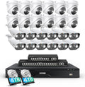 ZOSI 32CH 4K PoE Security Camera System, 24pcs 8MP Outdoor Indoor IP Cameras, Face Person Vehicle Detection, 2 Way Audio, Spotlight Siren, 32 Channel 4K NVR with 8TB HDD for 24/7 Recording