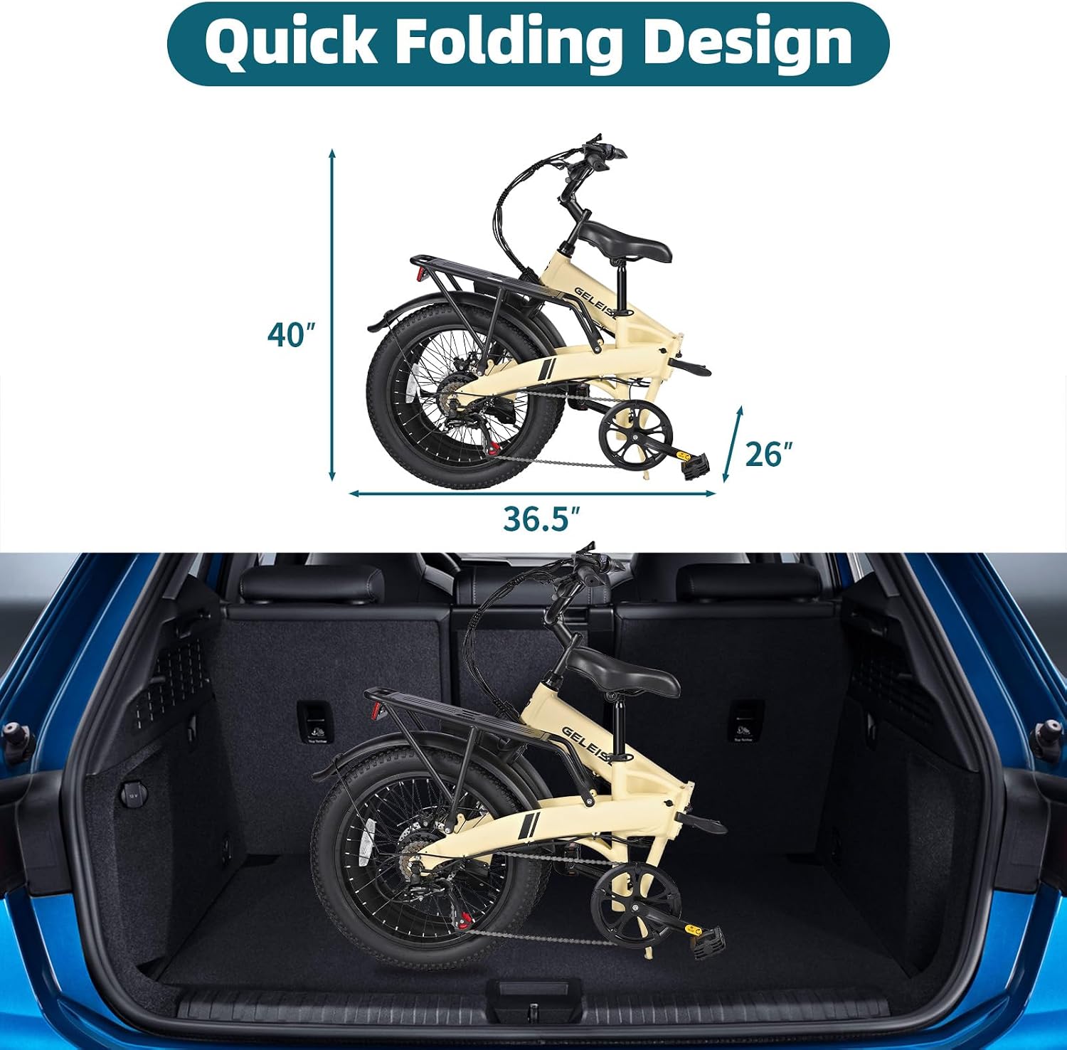 Folding Electric Bike for Adults, 20'×3.0 Fat Tire Electric Bicycle, 374.4Wh Battery Ebike, 20MPH Electric Cargo Bike with LCD Color Display & 6 Speed Gears (Fits for 5'0'+)