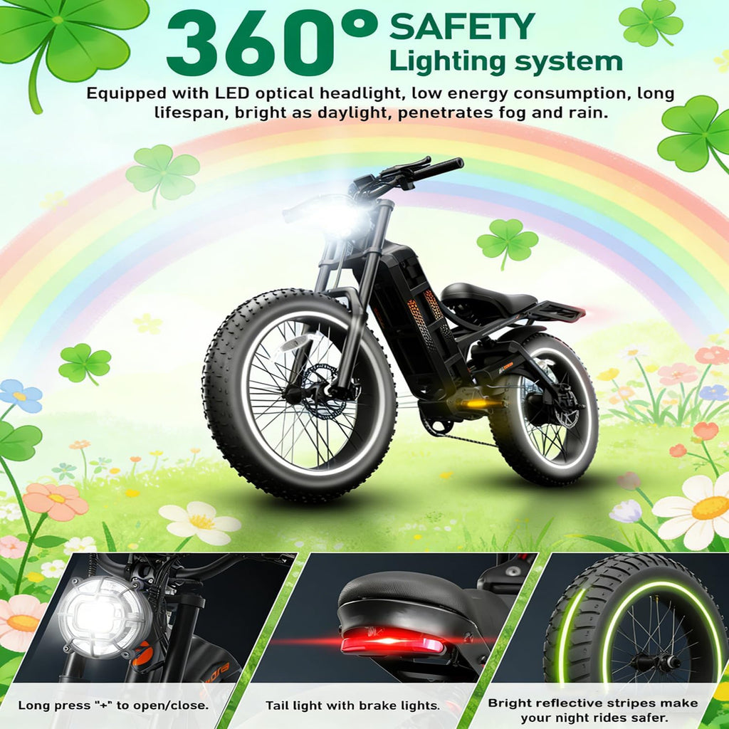 eAhora 2026 Romeo Pro 3 5600W 50Mph High-Torque Ebike, 60V 80Ah 250-Mile Long Range Electric Bike for Adults, Adjustable Air Suspension, 26'' Puncture-Proof Tire, UL 2849 Certified by TÜV