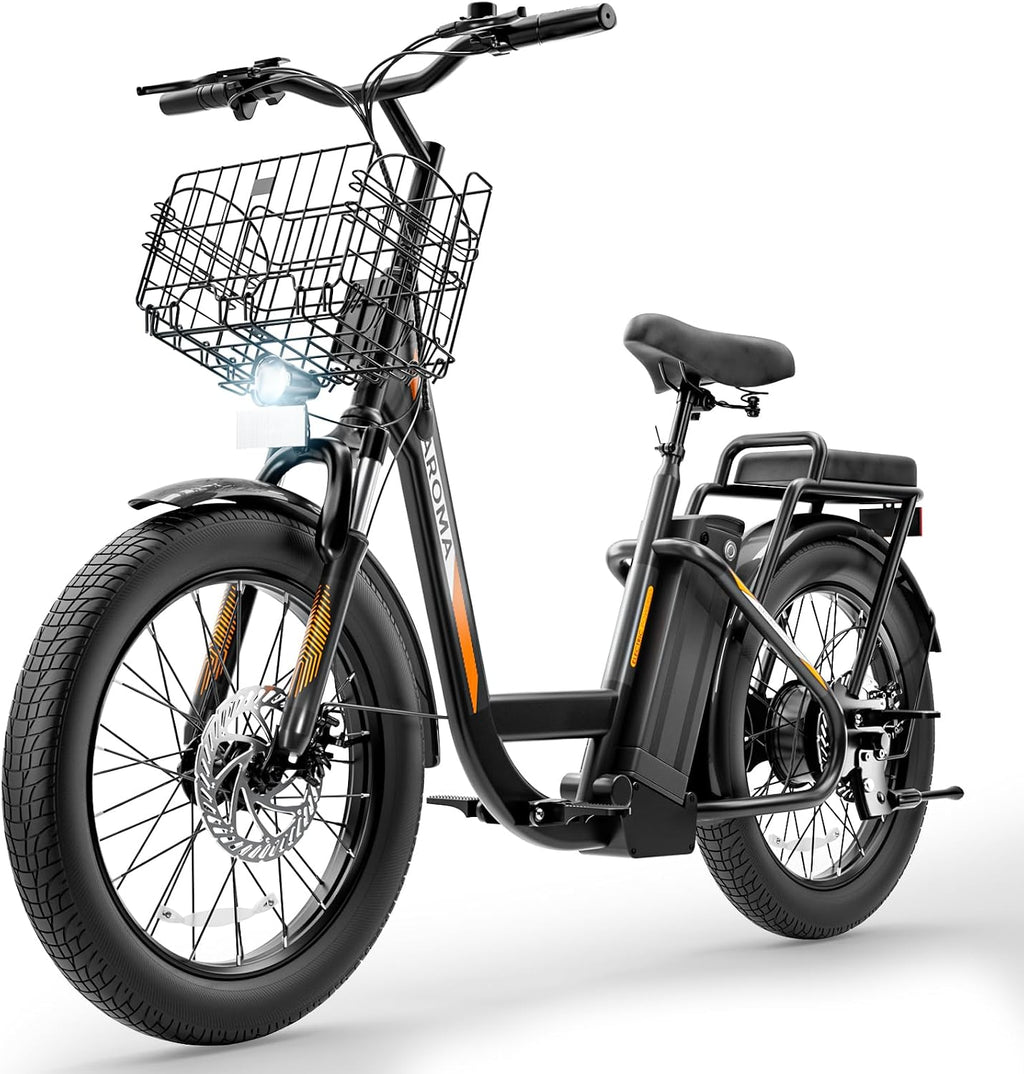 Caroma Peak 500W/800W/1200W Electric Scooter with Seat, 20' Fat Tire Electric Bike with 48V Removable Battery, Up to 30Miles & 20MPH, Adult Scooter for Commuting with Basket&Adjustable Seat