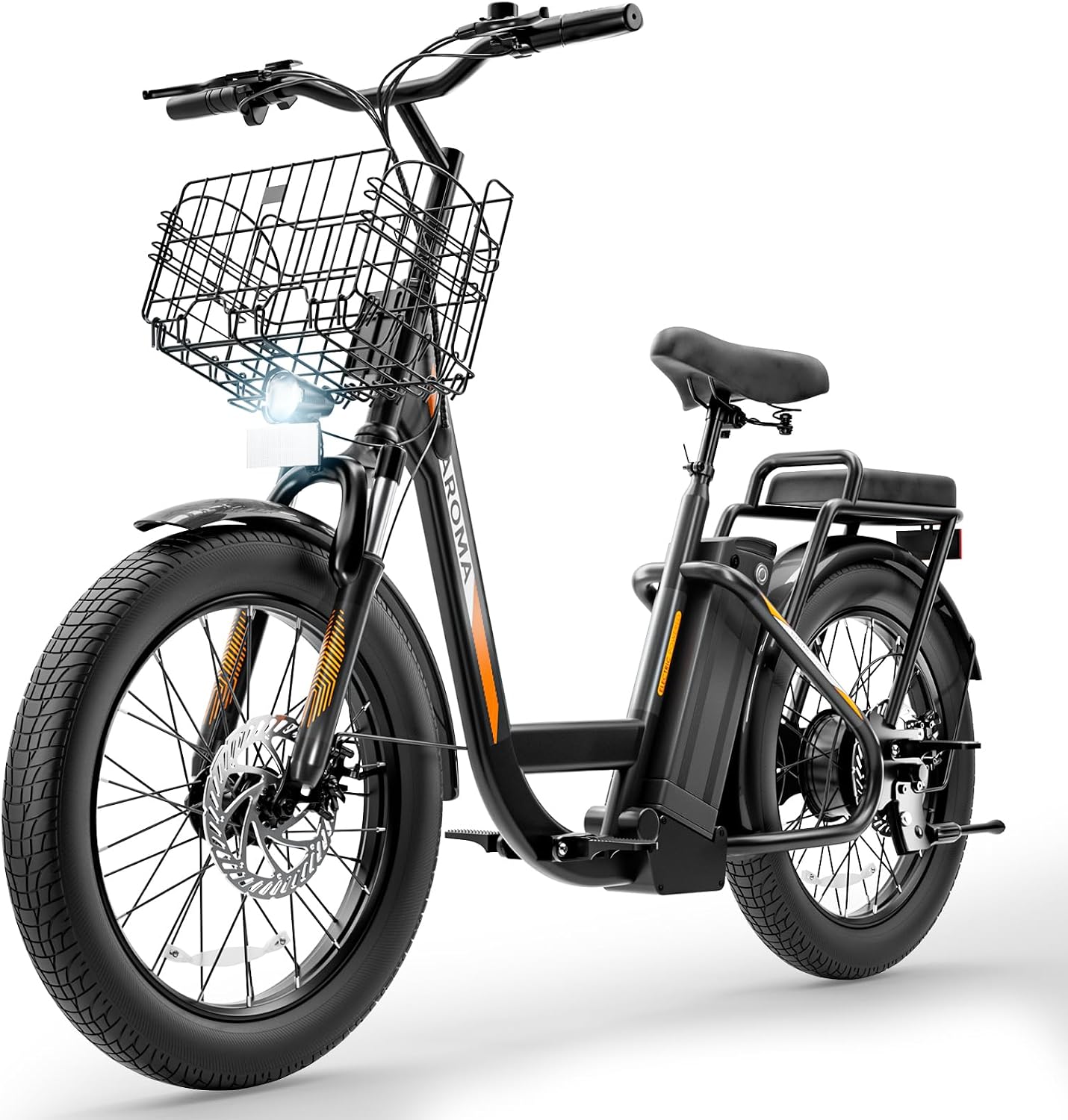 Caroma Peak 500W/800W/1200W Electric Scooter with Seat, 20' Fat Tire Electric Bike with 48V Removable Battery, Up to 30Miles & 20MPH, Adult Scooter for Commuting with Basket&Adjustable Seat