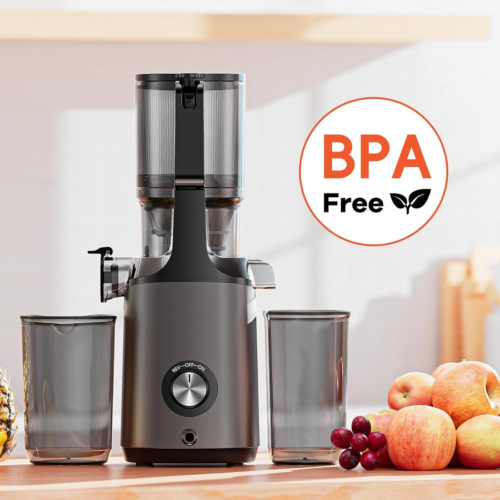 Cold Press Juicer, JoyBear Slow Masticating Machines with 5.3' Extra Large Feed Chute Fit Whole Fruits Vegetables Easy Clean Self Feeding Effortless for Batch Juicing, High Juice Yield, BPA Free 200W