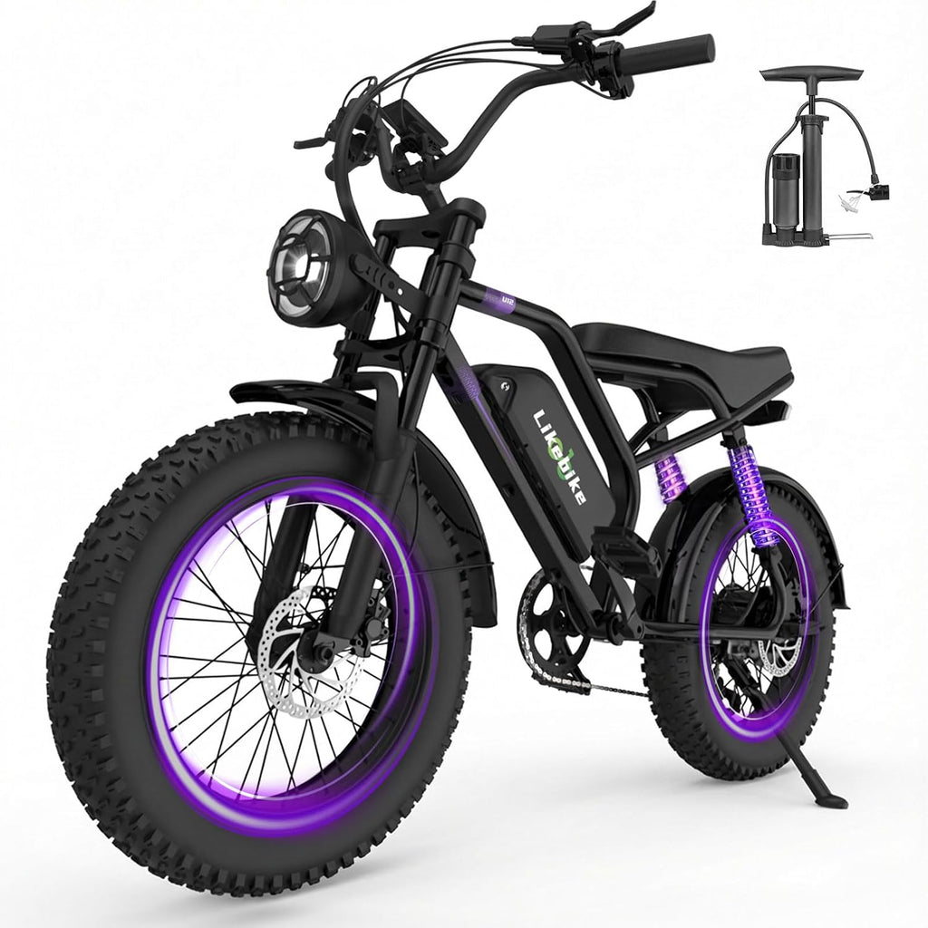 Likebike Electric Bike for Adults 1500W/2000W/3000W Peak,32/36/47MPH 20' Fat Tire Ebike, 48V 20AH/23AH/33Ah Removable Battery 7-Speed Full Suspension Mountain Bike Off Road Hydraulic Disc Brake