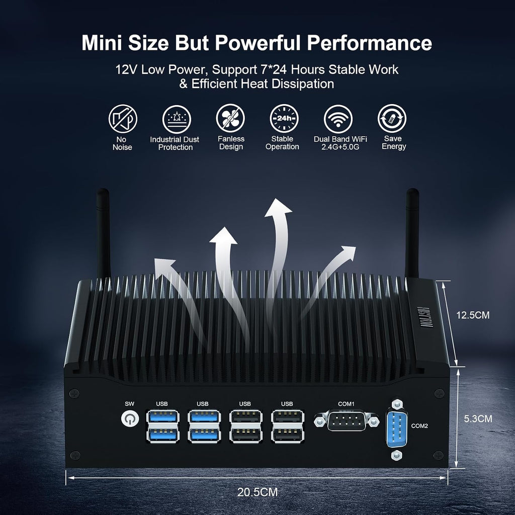 HISTTON Mini Computer Windows 11 Pro, Mini Desktop PC Core i5-8265U, DDR4 32GB RAM 512GB SSD 1TB HDD, Micro PC, Dual LAN, BT4.2, Industrial Mini PC with 2 RS232 COM, Dual HD, USB3.0, Small PC