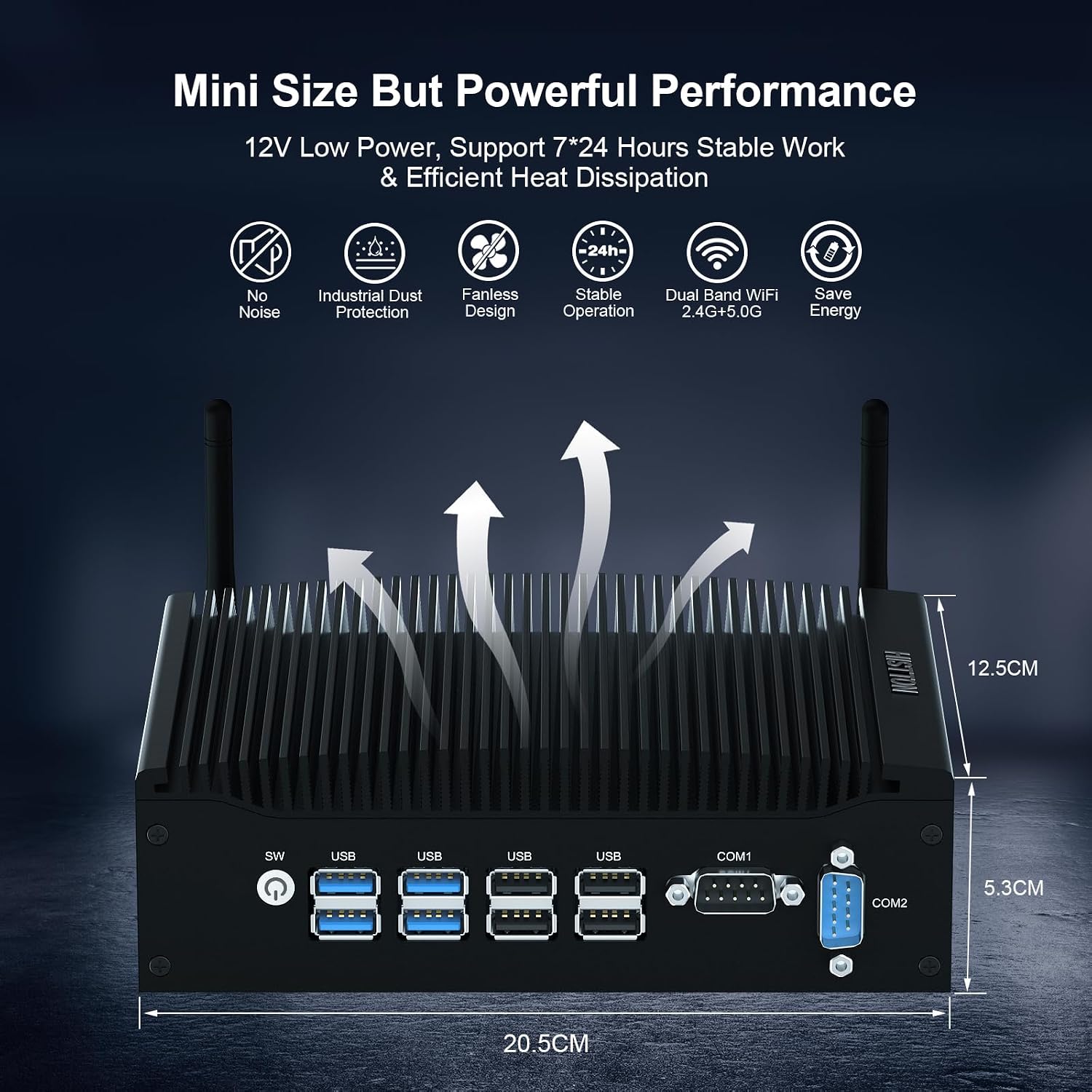HISTTON Mini Computer Windows 11 Pro, Mini Desktop PC Core i5-8265U, DDR4 32GB RAM 512GB SSD 1TB HDD, Micro PC, Dual LAN, BT4.2, Industrial Mini PC with 2 RS232 COM, Dual HD, USB3.0, Small PC