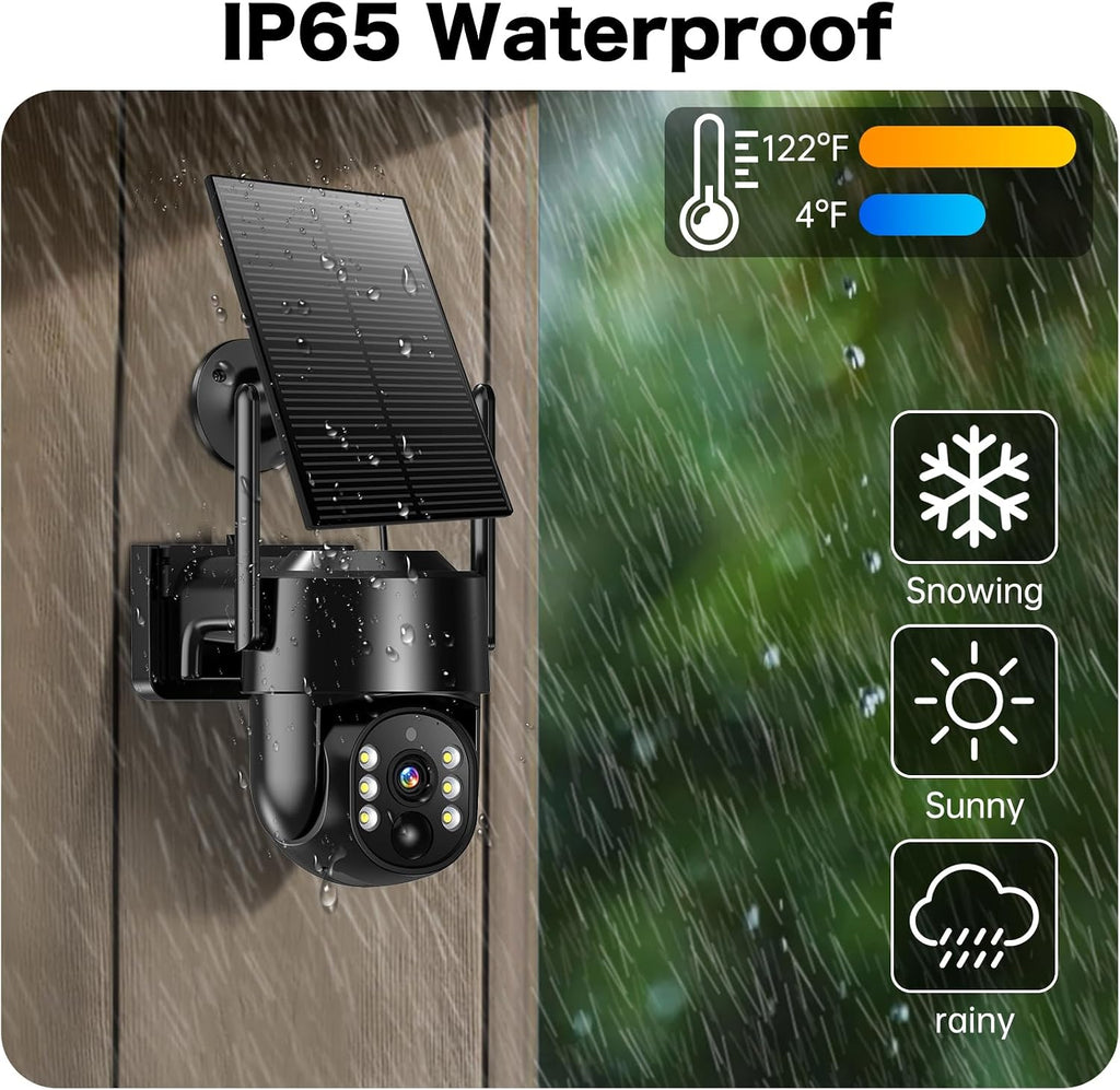 Solar Security Cameras Wireless Outdoor, 2K 4MP Security Cameras Battery Powered PTZ WiFi Camera, Color Night Vision, 2-Way Talk, PIR Motion Detection for Home Security (Black 4 Pack)