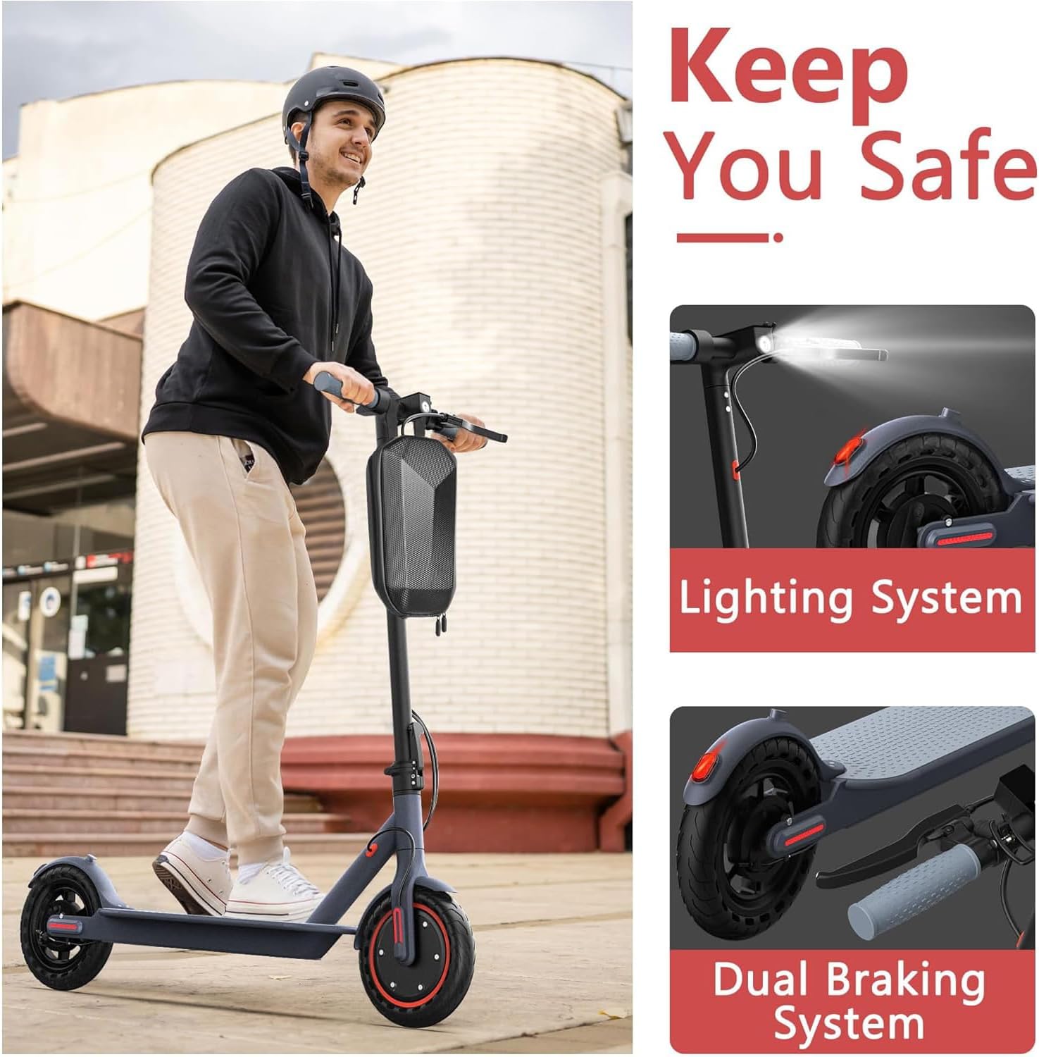 Maxshot Electric Scooter, 8.5' /10' /14' Tire, 16/19/22 Mph Top Speed, 12/16/21/27/28/49/50 Miles Long Range, Folding Escooter for Adults and Kids with Seat Bag, Dual Braking, Dual Suspension, App