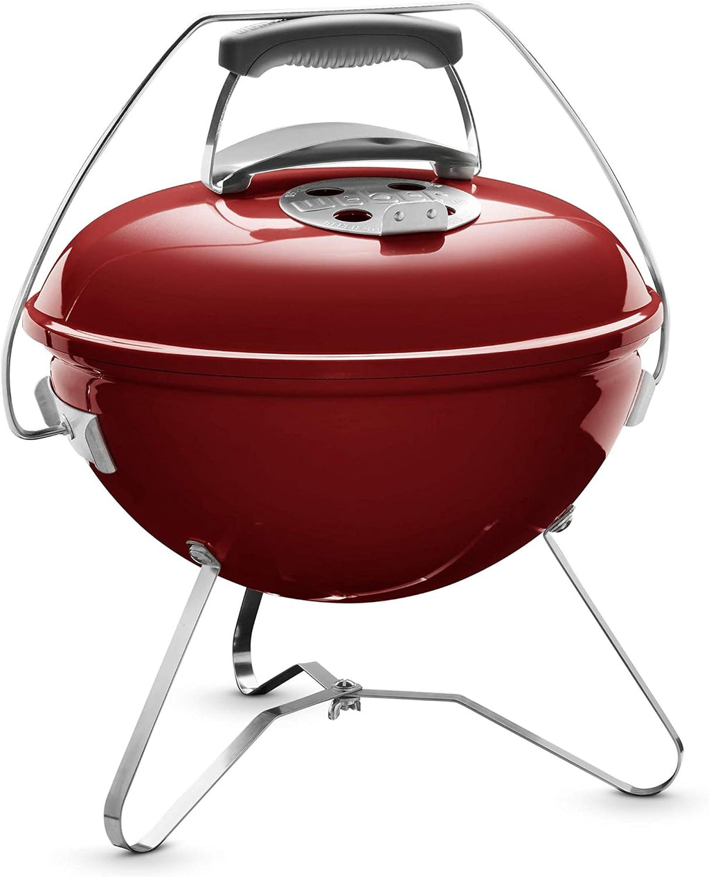Weber Smokey Joe Premium Charcoal Grill Barbeque, 37cm | Portable BBQ Grill with Tuck-N-Carry Lid Cover & Plated Steel Legs | Folding Outdoor Cooker with Porcelain-Enamelled Bowl - Crimson (1123004)