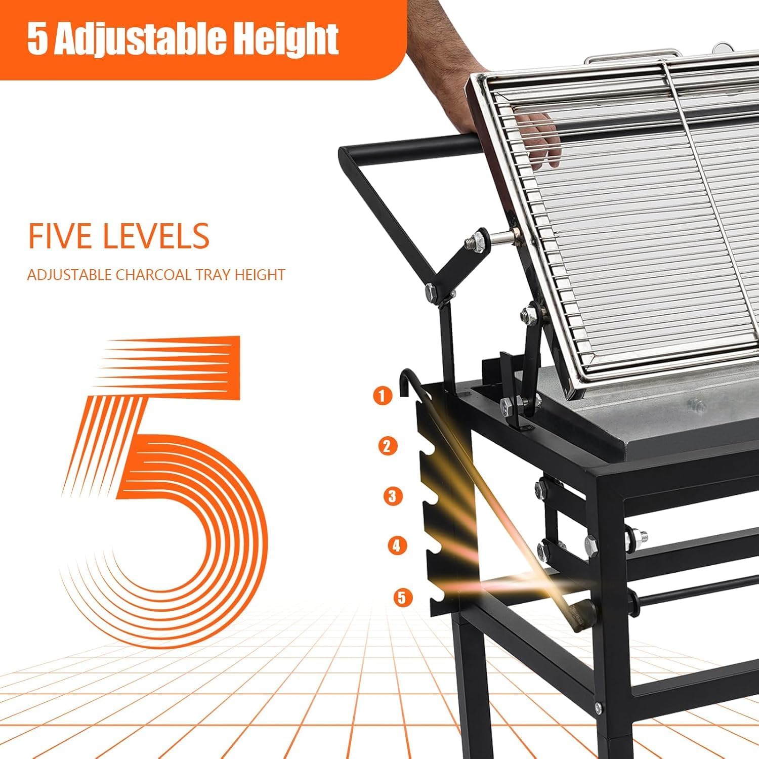 Rotating Grill, BBQ Charcoal Grill with Cart, 360° Rotating Blazefor Flip, Charcoal Flip Grill Blaze for Barbecue, Detachable Grid Stand-Up with Wheels and Adjustable Steel Frame