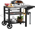 Outdoor Grill Table with Sink, Pizza Oven Cart with Drawer & Wheels, Movable 3 Shelf Food Prep Table for Ninja Woodfire, Blackstone Griddle Stand, Ooni Pizza Oven, Cuisinart, Cooking Station
