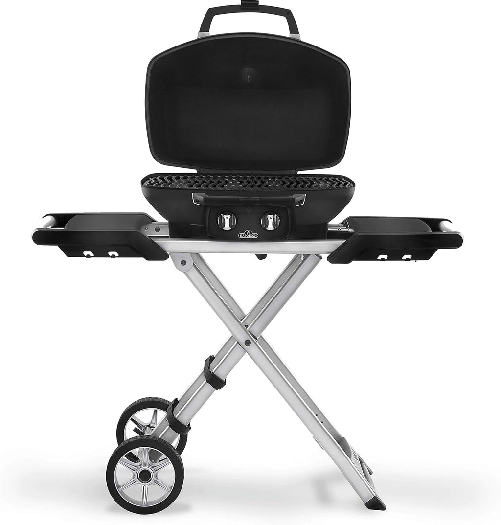 Napoleon TravelQ PRO285X Portable Propane Gas Grill with Foldable Scissor Cart, Black, 2 Burners, Tailgating, Camping, and Small Outdoor Spaces