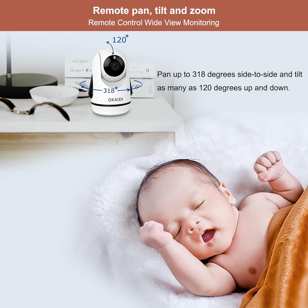 OKAIDI Video Baby Monitor with 3 Cameras, 5' Display Baby Monitor No WiFi, 30H Battery and 1000ft Range, 2-Way Talk, 8 Lullabies, Remote Pan-Tilt-Zoom Baby Camera for Baby/Pet/Elderly