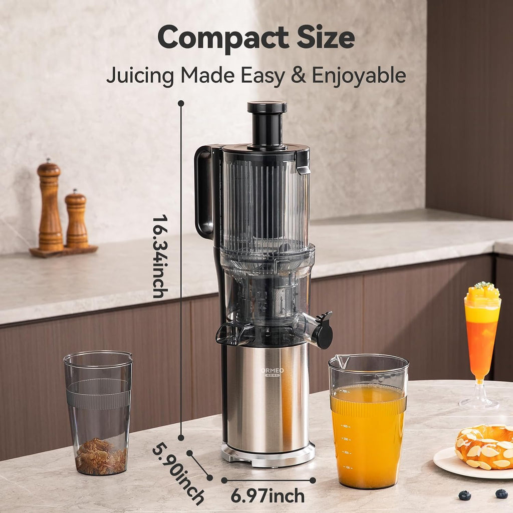 Juicer Machines, Cold Press Juicer with 5.0' Large Feed Chute Fit Whole Fruits & Vegetables, Stainless Steel Masticating Juicer With Pulp Seperation, 99% Juice Purity, 200W Quiet Motor, Easy to Clean