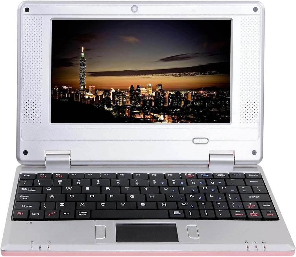 7 Inch Portable Mini Computer Laptop PC Netbook for Kids Android 12 Quad Core 32GB WiFi Built in Camera YouTube Flash Player (Pink)